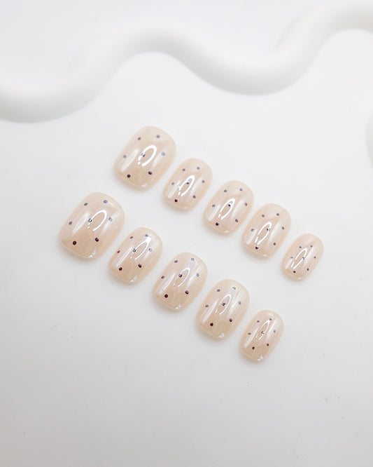 Short Coffin Nude Jelly Speckle Press On Nails