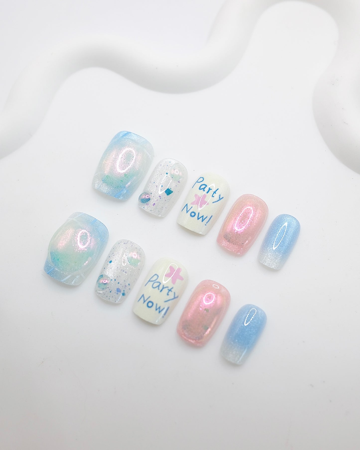 Short Coffin Aurora Party Glitter Press On Nails