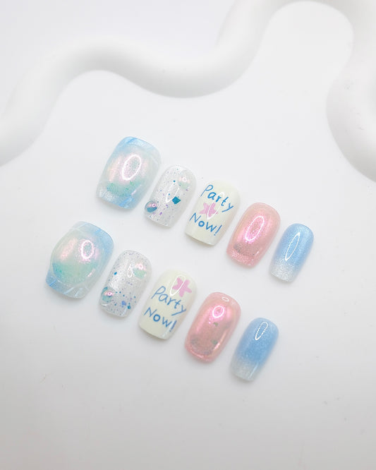 Short Coffin Aurora Party Glitter Press On Nails