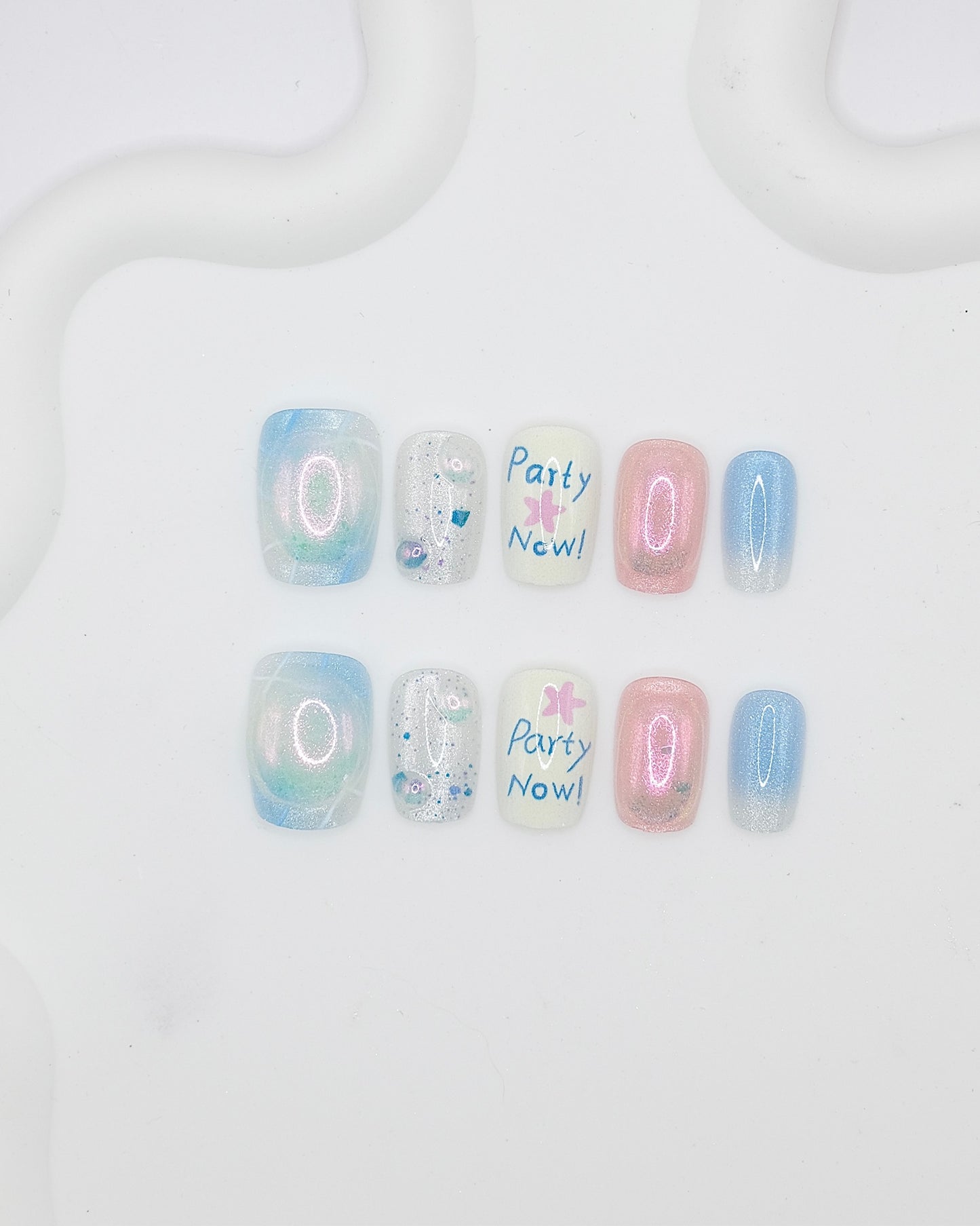 Short Coffin Aurora Party Glitter Press On Nails