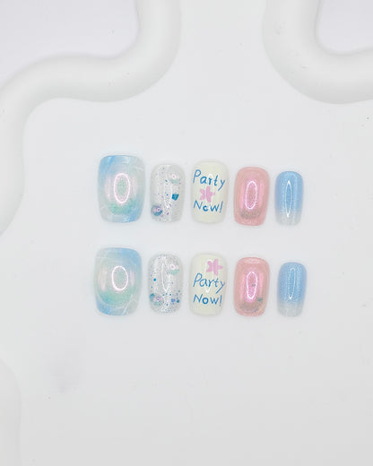Short Coffin Aurora Party Glitter Press On Nails