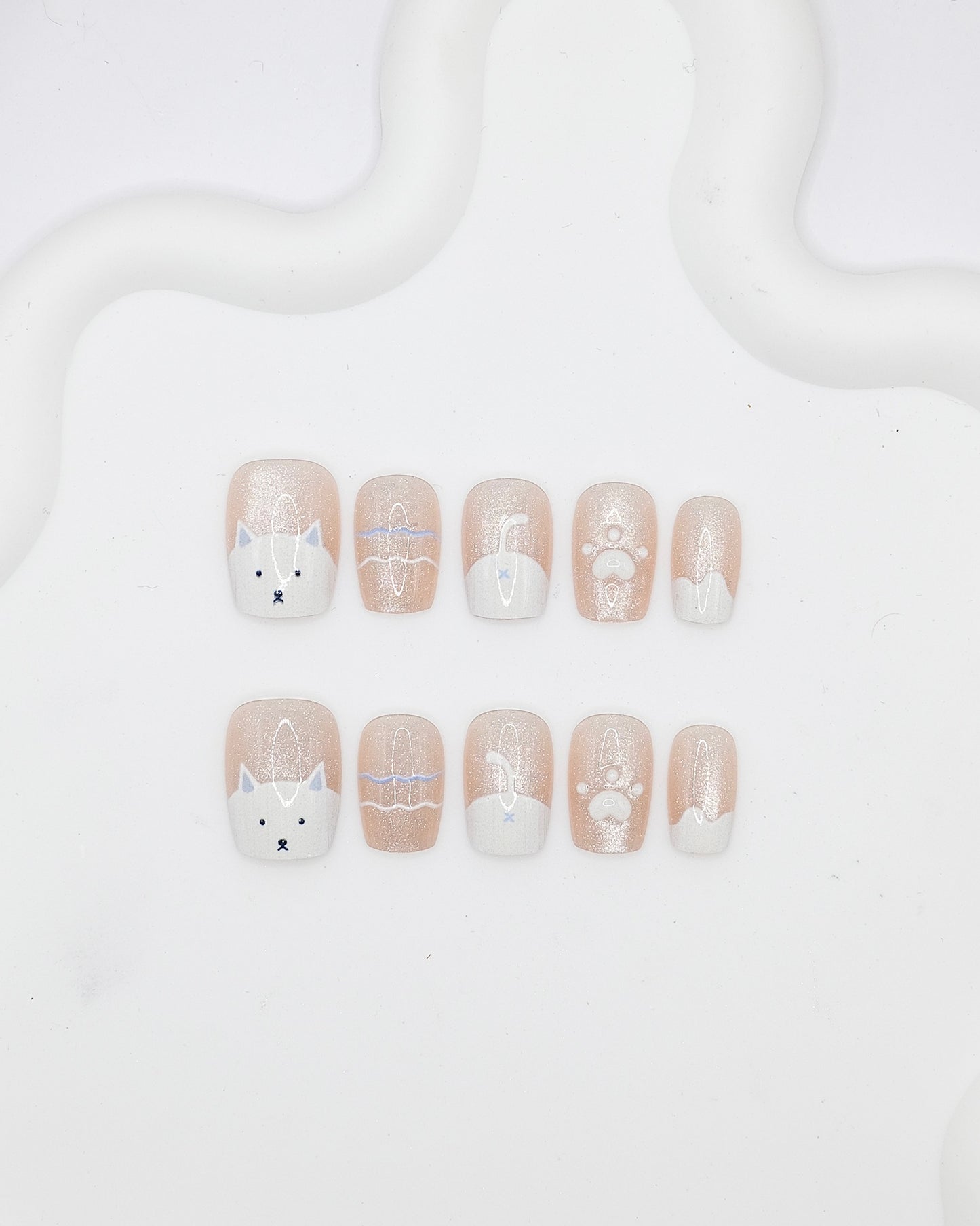 Short Coffin 3D Nude Cat Paw Press On Nails