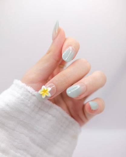 Mid-Long Oval Light Blue Gradient Hawaii Press On Nails