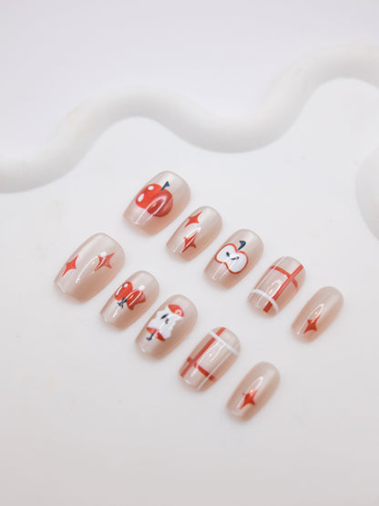 Short Coffin Red Apple On Christmas Eve Press On Nails