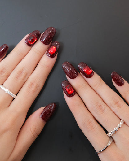 BUYRII X H² Short Oval Square Ruby Shiny Memory Press On Nails