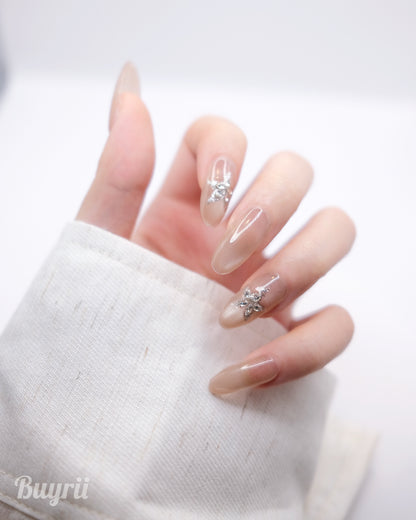 Long Oval Pink Diamond Star Press On Nails
