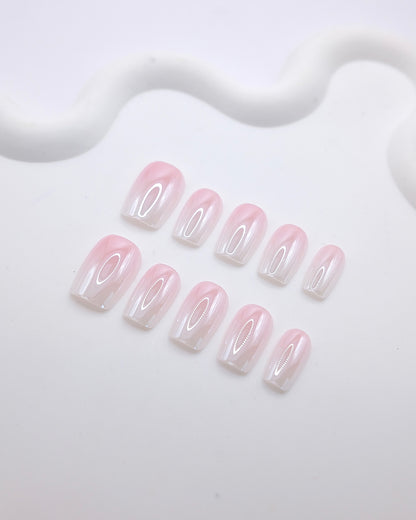 Short Coffin Pink Aurora Chrome Press On Nails