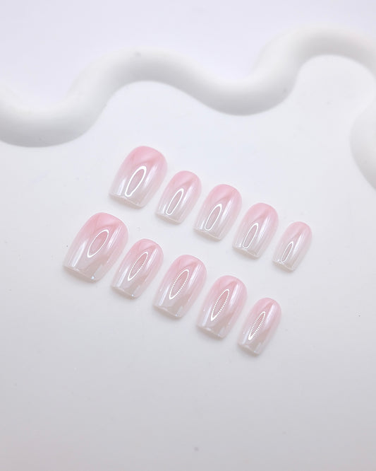 Short Coffin Pink Aurora Chrome Press On Nails