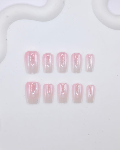Short Coffin Pink Aurora Chrome Press On Nails