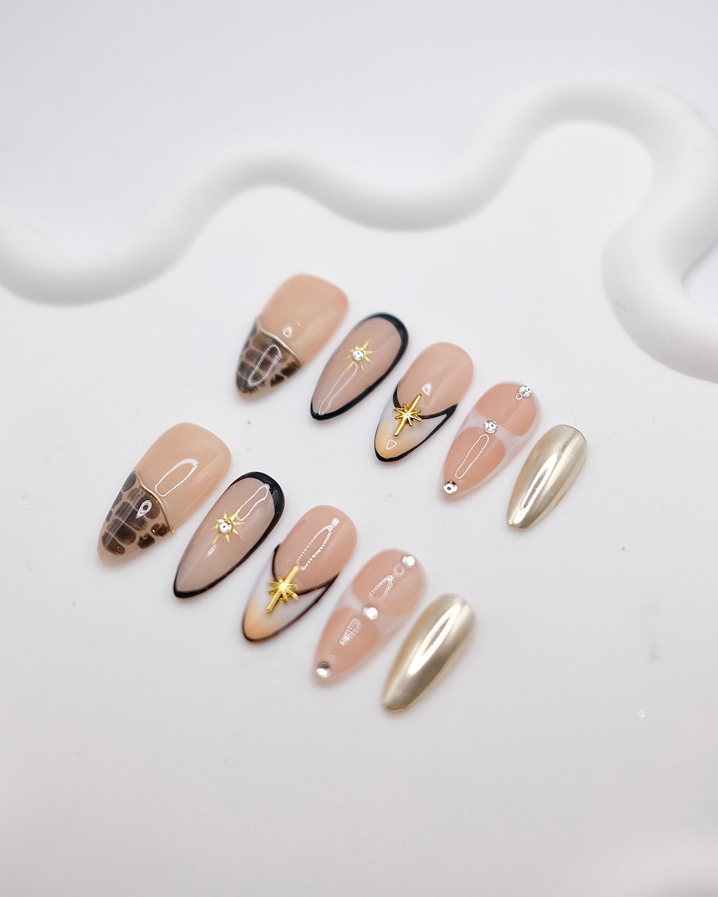Long Almond Nude & Diamond With French Manicure Press On Nails