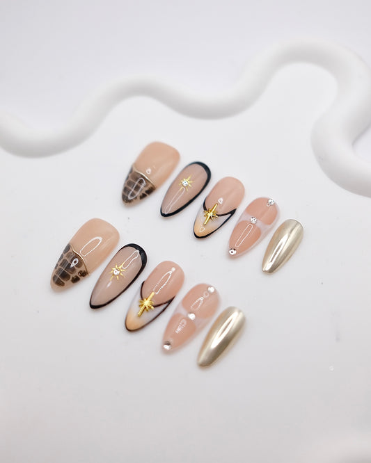 Long Almond Nude & Diamond With French Manicure Press On Nails