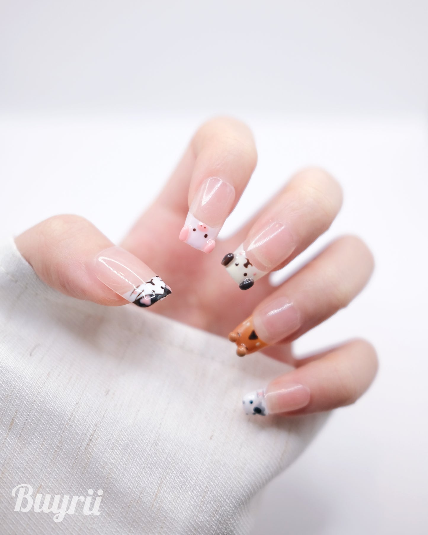 Mid Coffin Nude Color Cute Zoo French Manicure Press On Nails