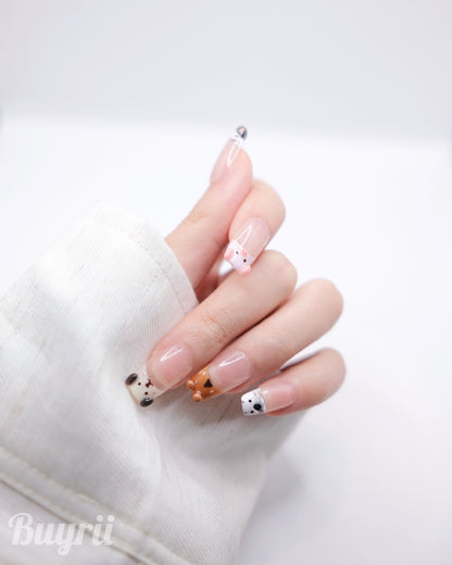Mid Coffin Nude Color Cute Zoo French Manicure Press On Nails