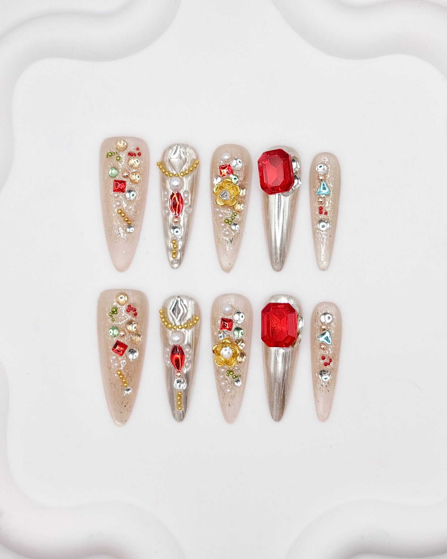 BUYRII X H² Long Stiletto Nude Jewels & Gems Memory Press On Nails