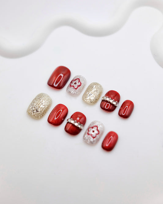 BUYRII X H² Short Rounded Ruby Memory Press On Nails