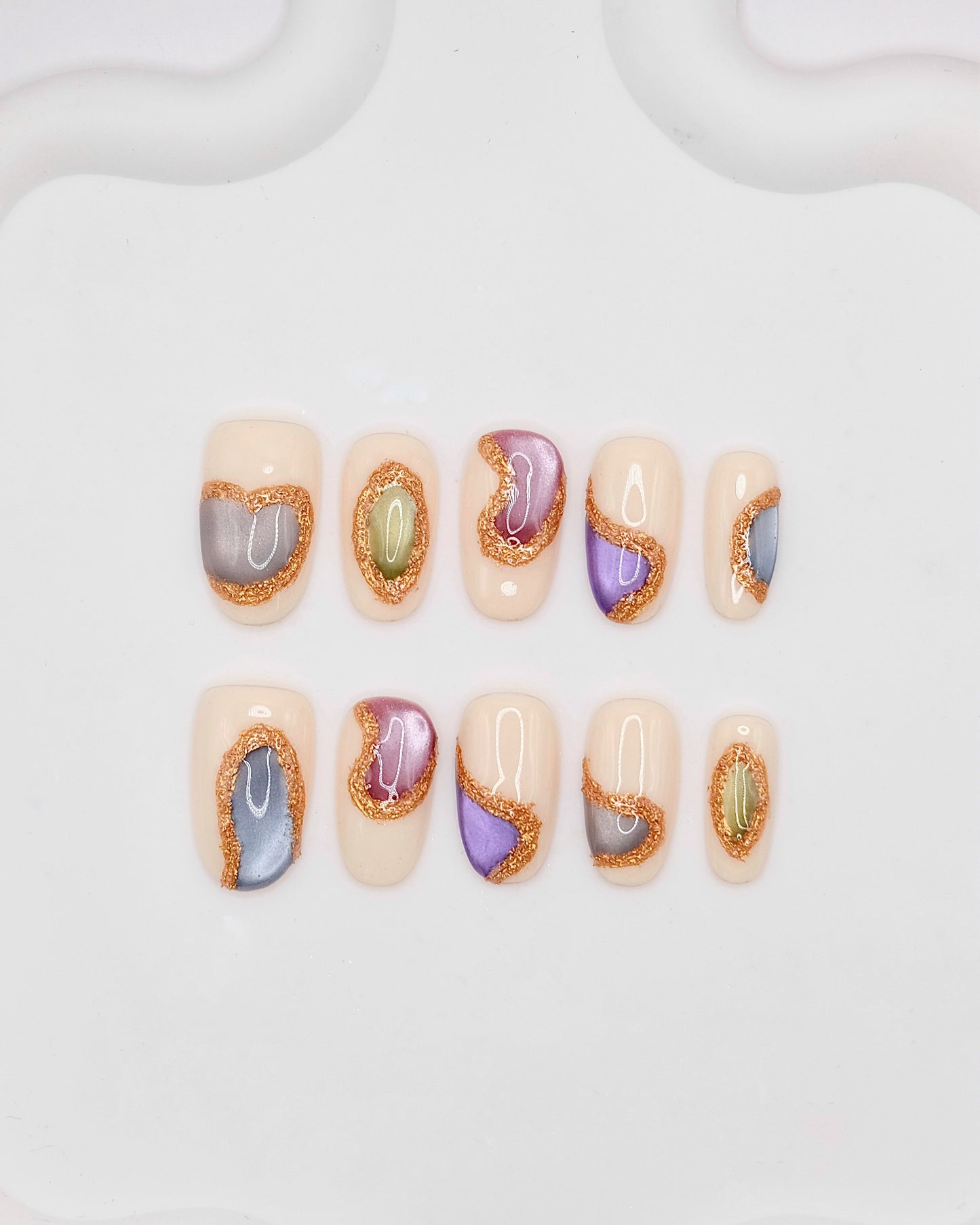 BUYRII X H² Short Oval Creamy White Pearl Memory Press On Nails