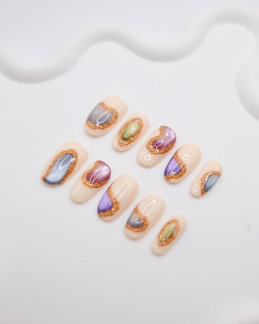 BUYRII X H² Short Oval Creamy White Pearl Memory Press On Nails