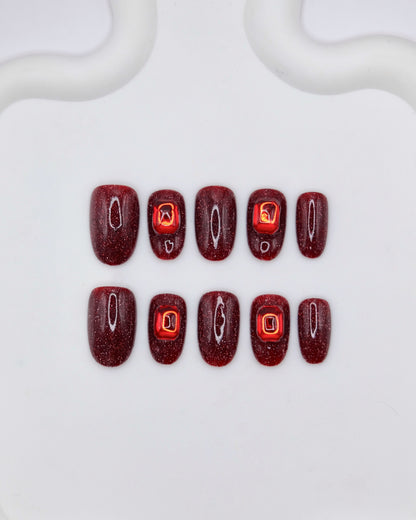 BUYRII X H² Short Oval Square Ruby Shiny Memory Press On Nails