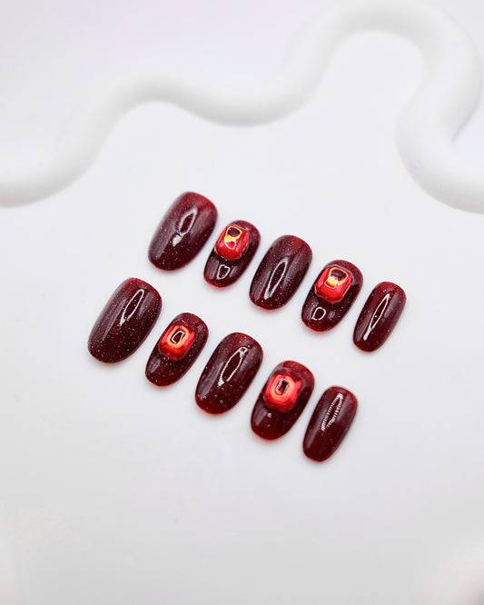 BUYRII X H² Short Oval Square Ruby Shiny Memory Press On Nails