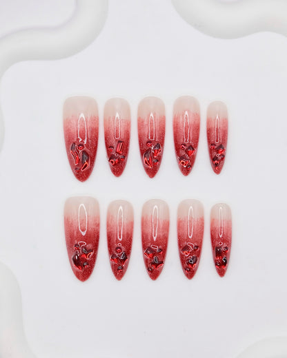 BUYRII X H² Long Stiletto Ruby French Manicure Crimson Memory Press On Nails