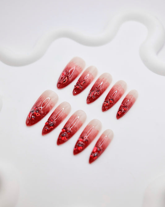 BUYRII X H² Long Stiletto Ruby French Manicure Crimson Memory Press On Nails