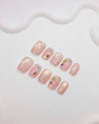 BUYRII X H² Short Coffin Pink Flower Road Press On Nails