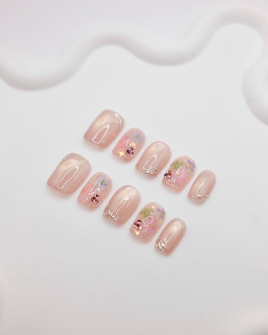 BUYRII X H² Short Coffin Pink Flower Road Press On Nails