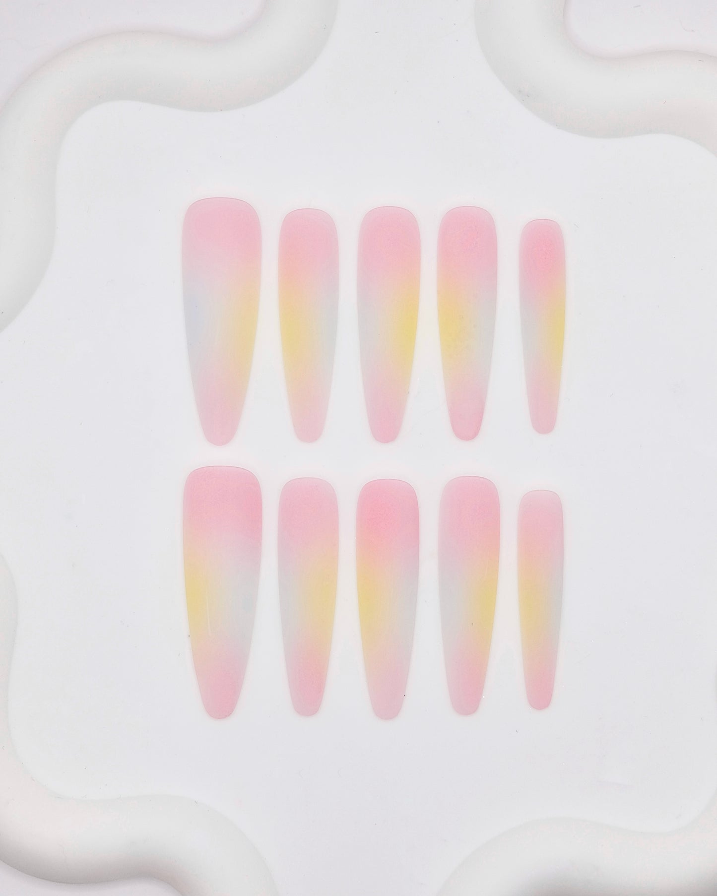 BUYRII X H² Extra Long Stiletto Matte Pink & Yellow Shy Press On Nails
