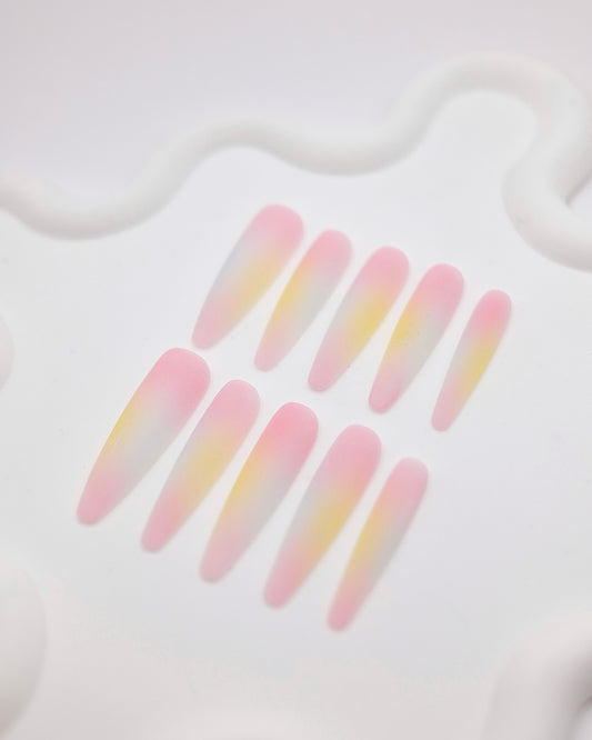 BUYRII X H² Extra Long Stiletto Matte Pink & Yellow Shy Press On Nails