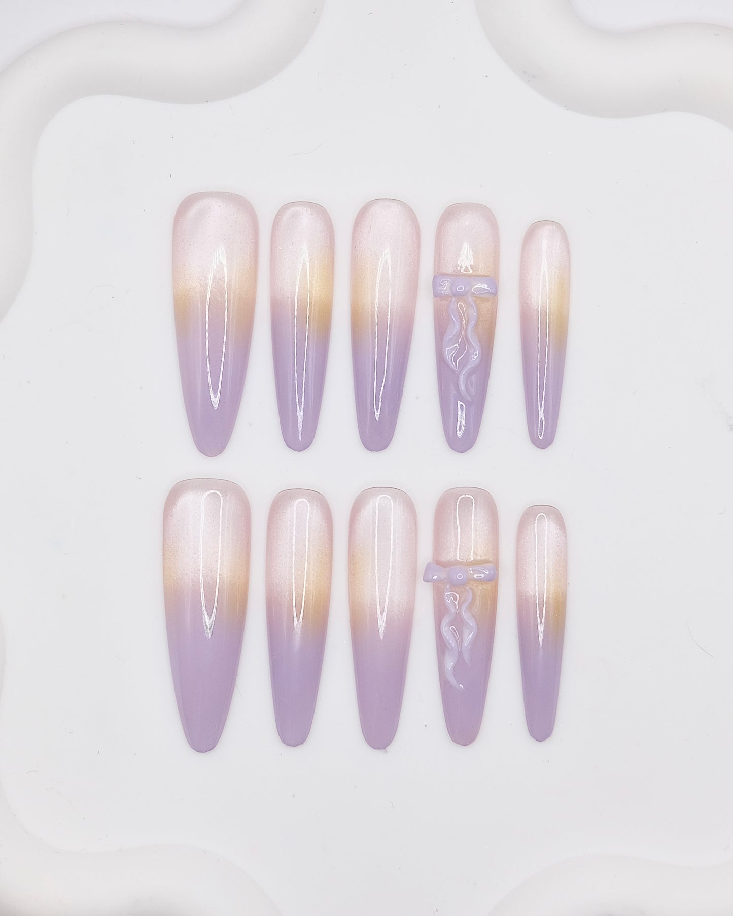 BUYRII X H² Extra Long Stiletto Shiny & Purple French Manicure Shy Press On Nails