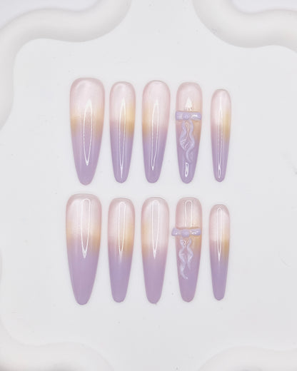 BUYRII X H² Extra Long Stiletto Shiny & Purple French Manicure Shy Press On Nails