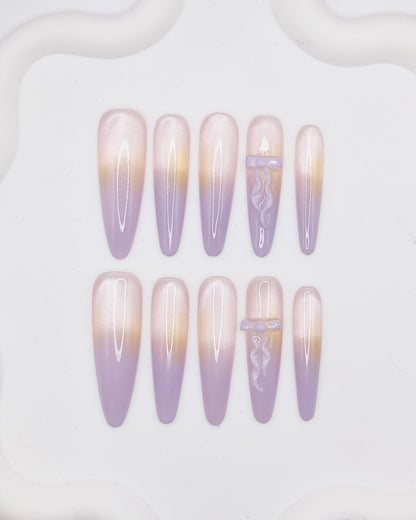 BUYRII X H²  Extra Long Stiletto Purple French Manicure Shy Press On Nails