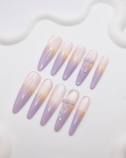 BUYRII X H² Extra Long Stiletto Shiny & Purple French Manicure Shy Press On Nails