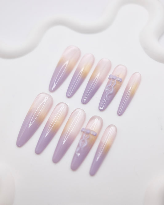 BUYRII X H²  Extra Long Stiletto Purple French Manicure Shy Press On Nails