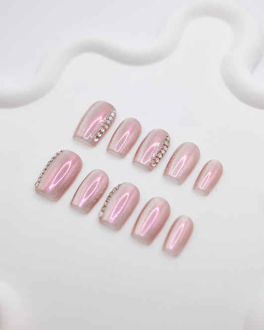 BUYRII X H² Short Coffin Pink Electroplating Shy Press On Nails