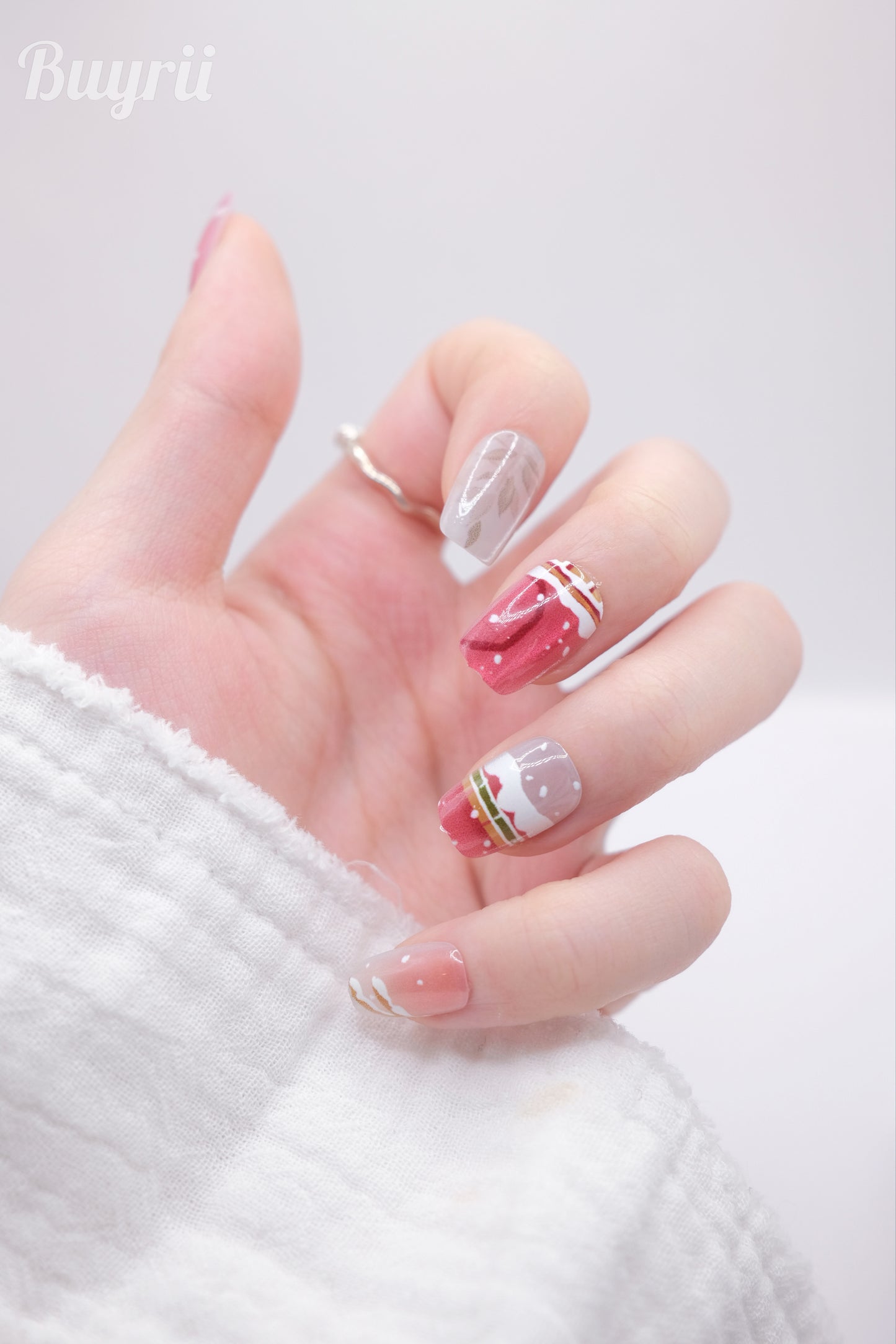 Short Coffin Pink Cute Kitten New Year Press On Nails