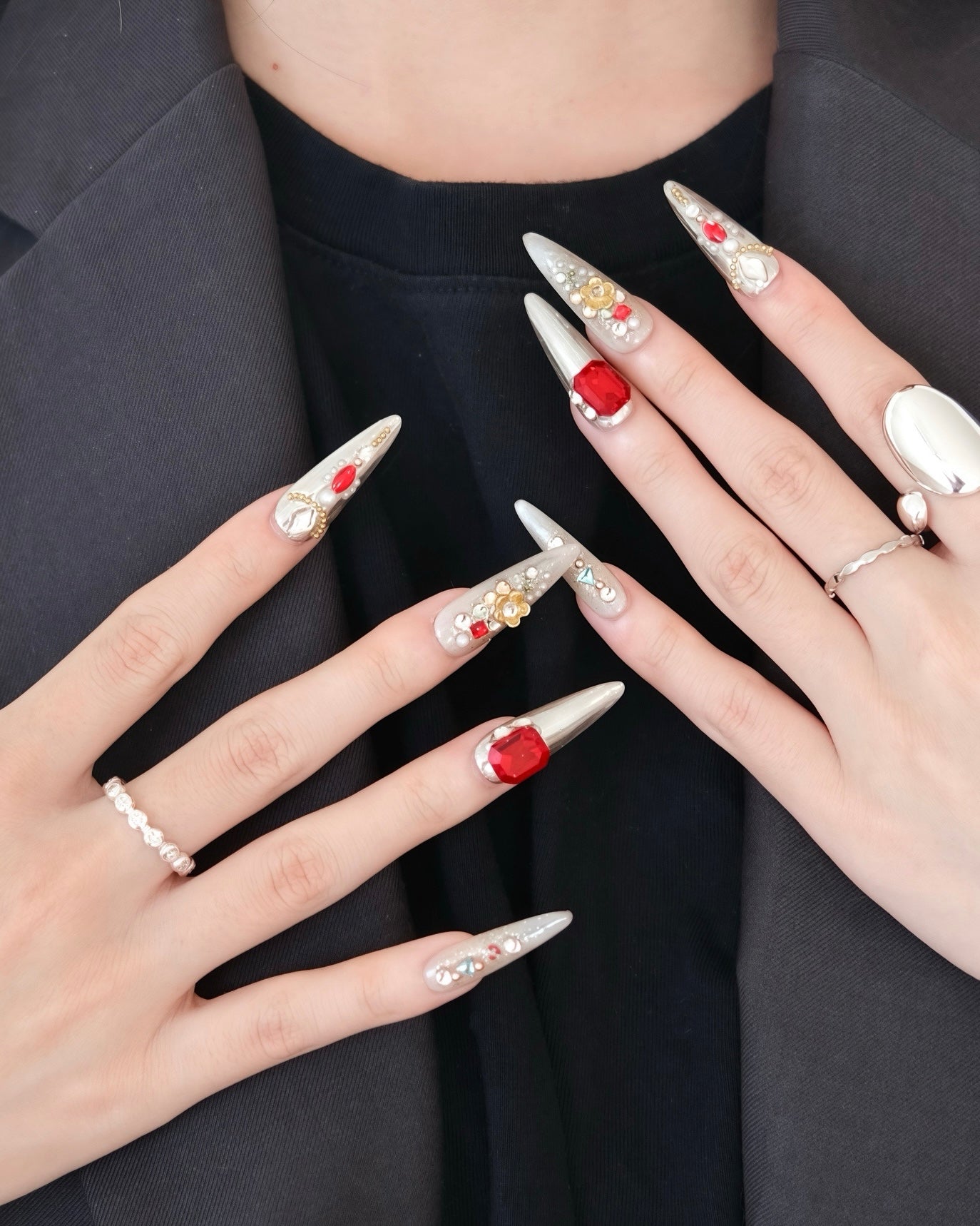 BUYRII X H² Long Stiletto Nude Jewels & Gems Memory Press On Nails