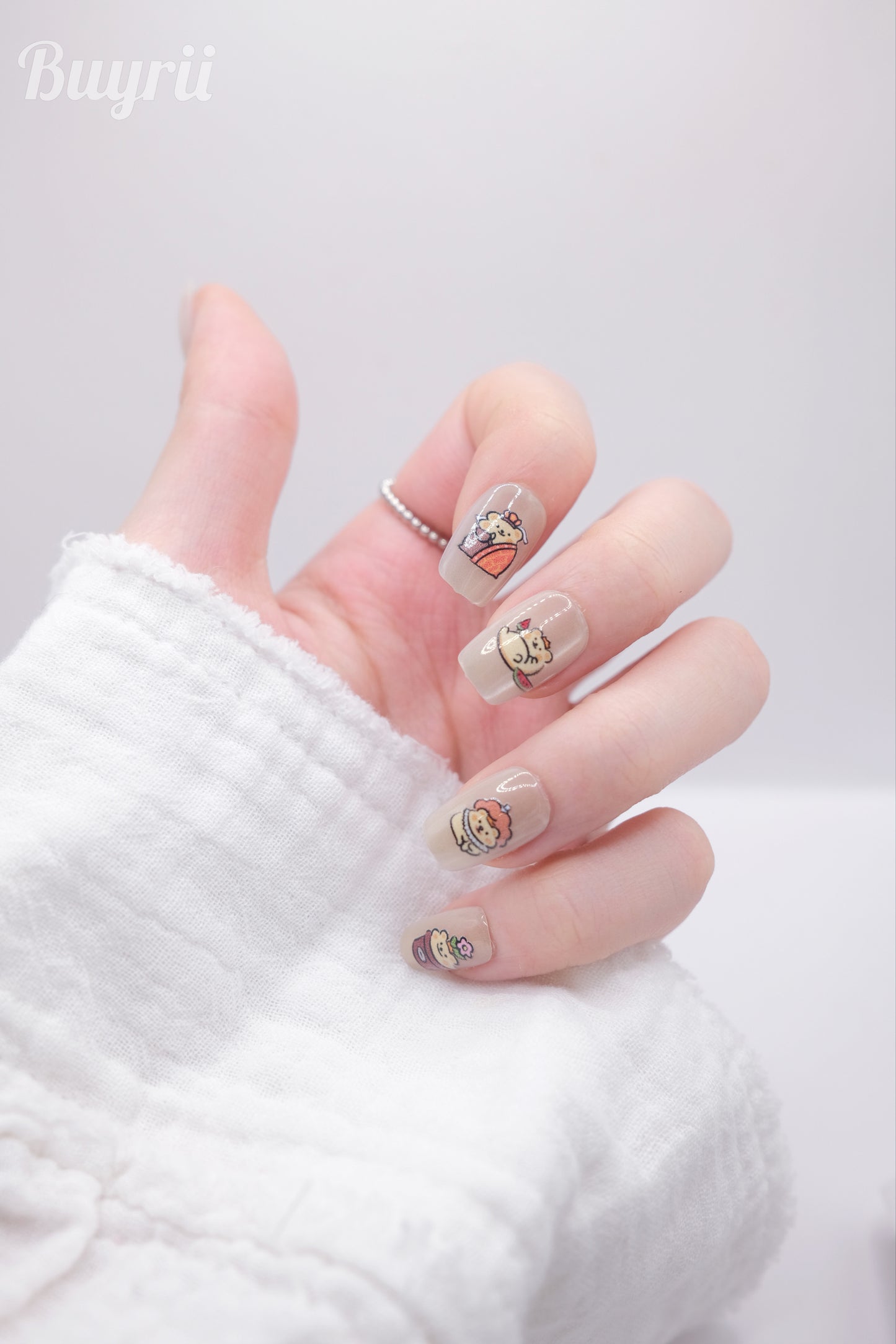 Short Coffin White Hamster Time Press On Nails