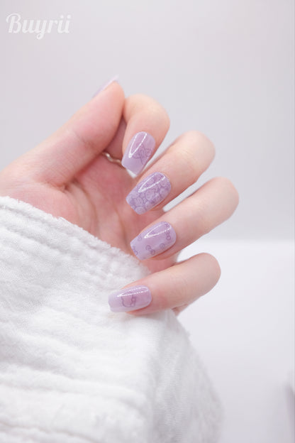 Short Coffin Purple Hello Kitty Press On Nails