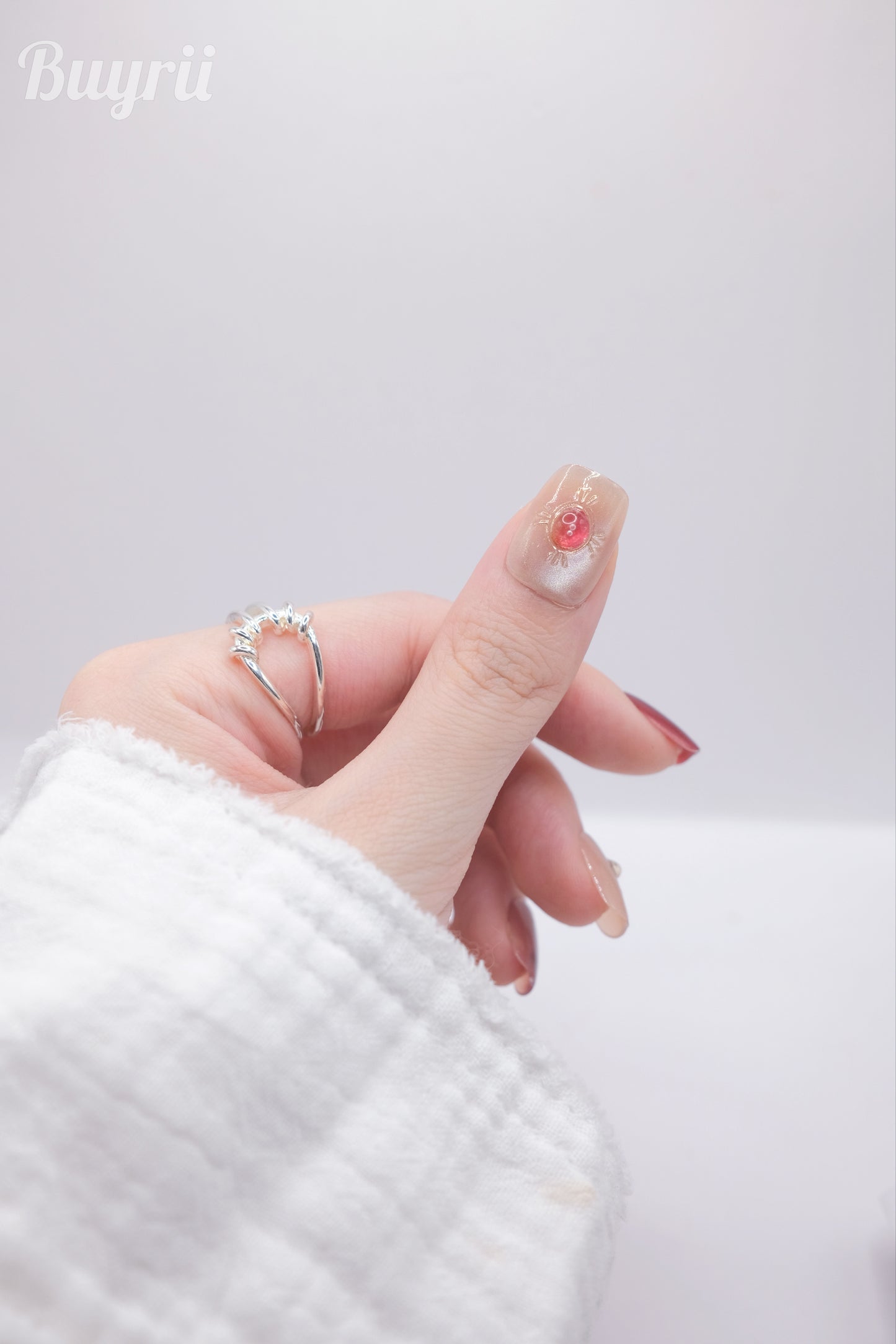 Short Coffin Gold & Ruby Gem Press On Nails