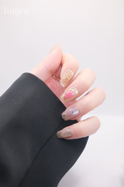 Short Coffin Pink & Purple Sailor Moon Press On Nails