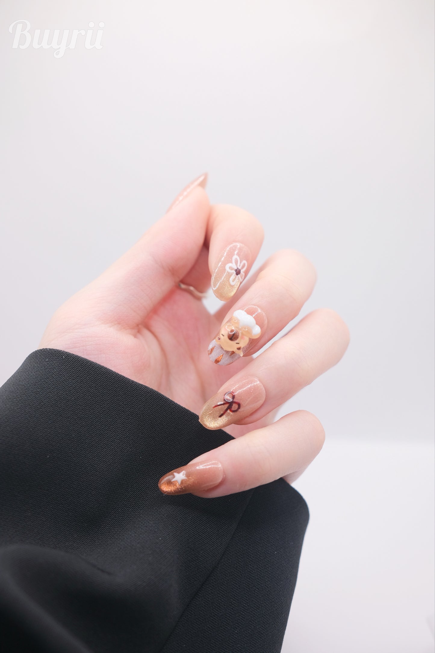 Mid-Long Oval Caramel Capybara Press On Nails