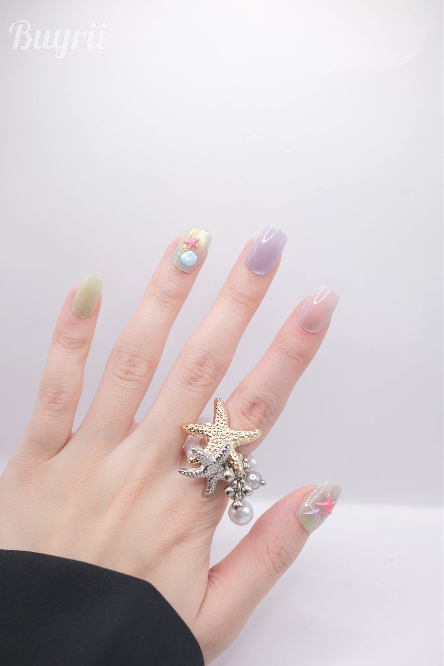 Short Coffin Colorful Summer Star Press On Nails