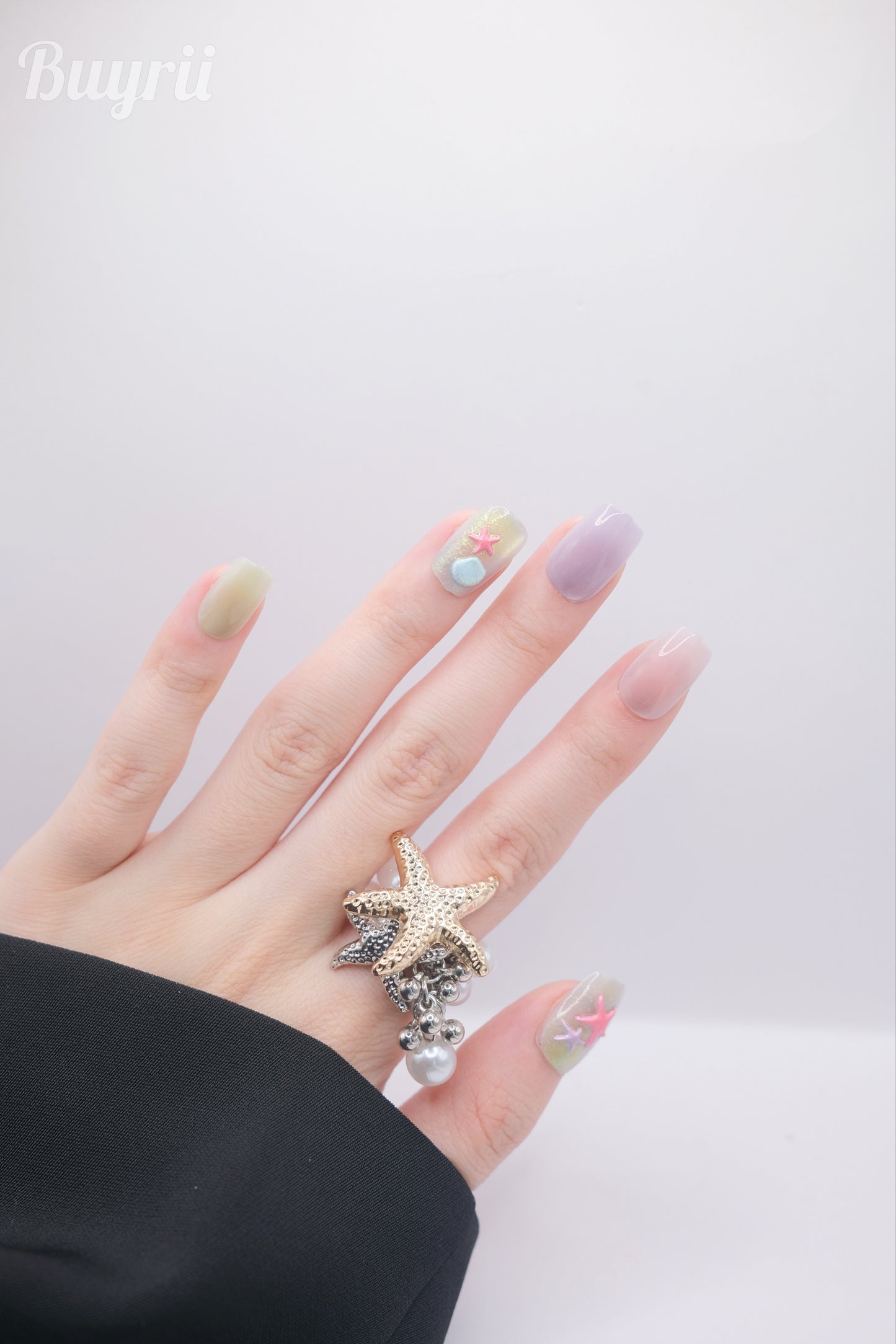 Short Coffin Colorful Summer Star Press On Nails