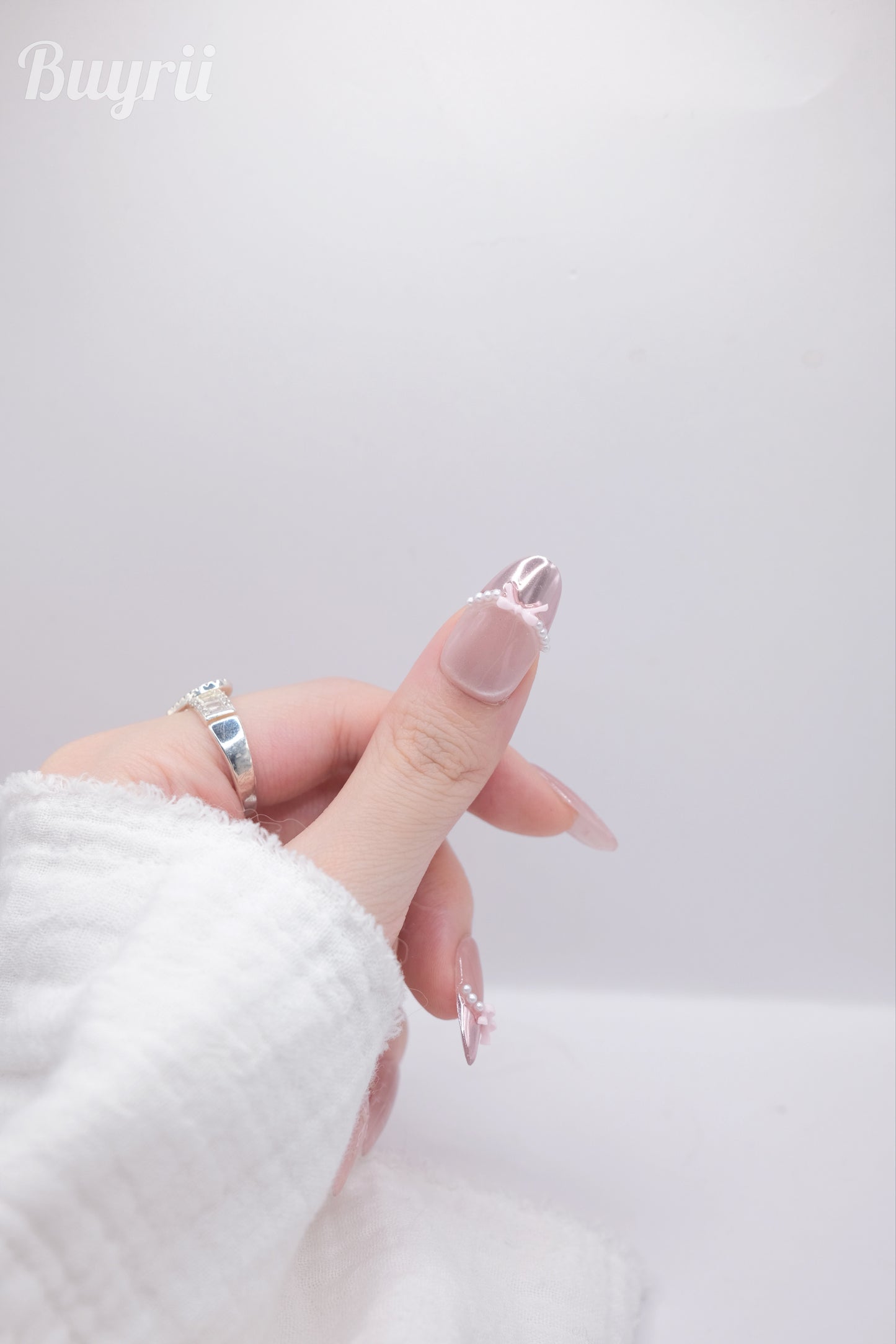 Mid-Long Almond Purple Bowtie French Manicure Press On Nails