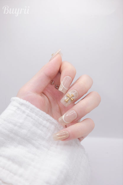 Mid-Long Coffin Nude Cateye Holy Cross Press On Nails