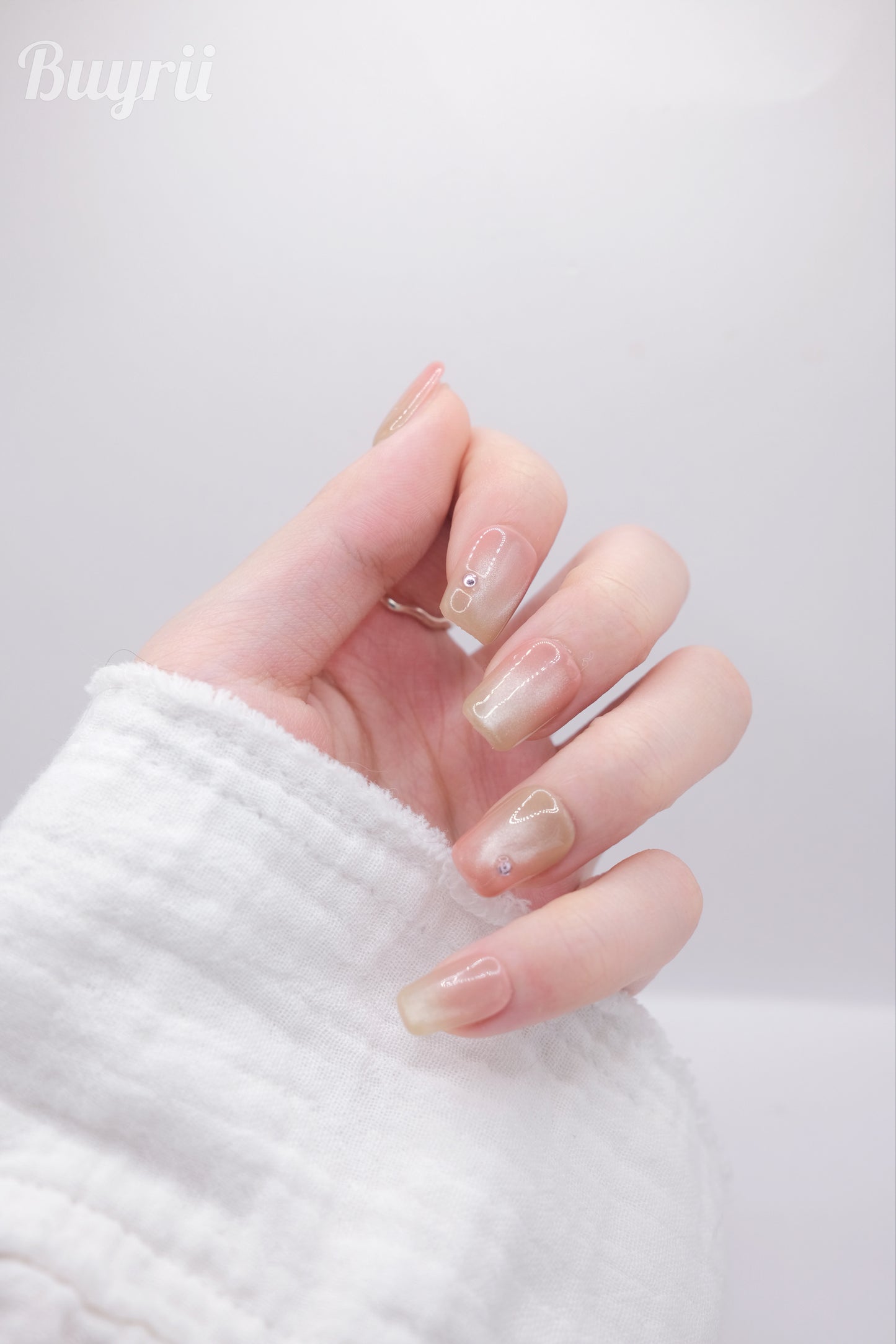 Short Coffin Cateye Rainbow Gradient Press On Nails