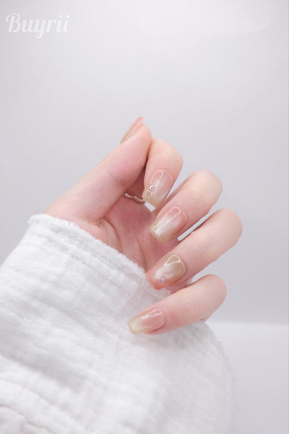 Short Coffin Cateye Rainbow Gradient Press On Nails