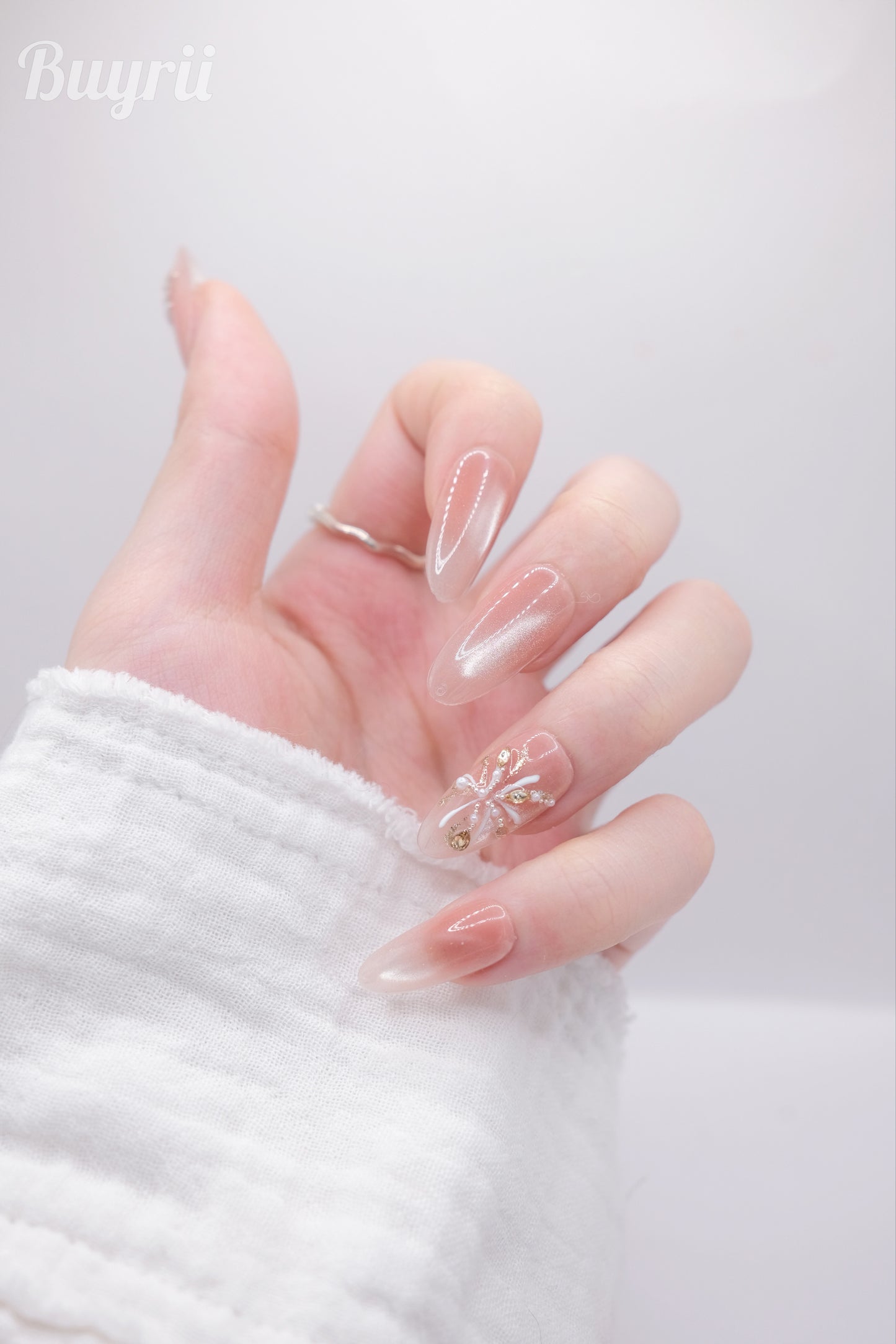 Long Almond Fireworks Love Press On Nails