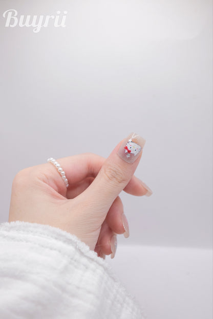 Short Coffin Nude Color Hello Kitty Hand Drawing STYLE Press On Nails